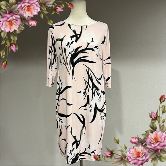 Taylor Pea in the Pod Floral Maternity Boat Neck Long Sleeve Knee Length Dress - Picture 1 of 14